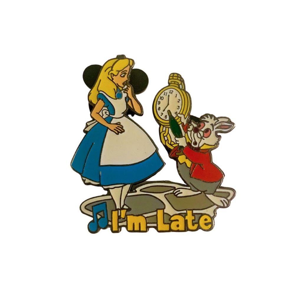 2/$30 Disney I’m Late White Rabbit Alice in Wonderland Enamel Pin 39 Vintage 80s